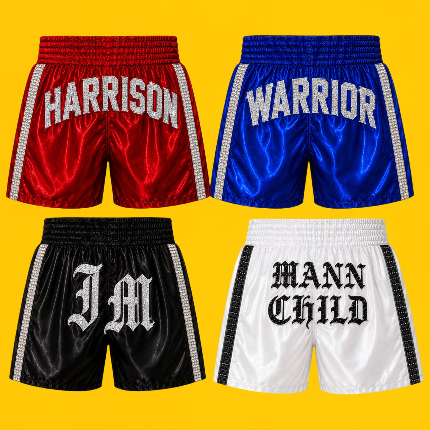 Oversized Name Rhinestone Boxing Trunks
