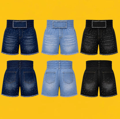 Rhinestone Denim Boxing Trunks
