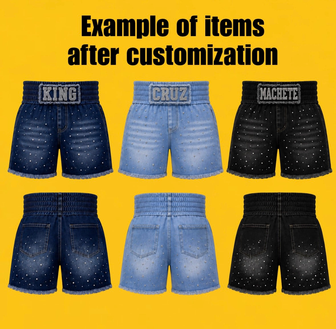Rhinestone Denim Boxing Trunks