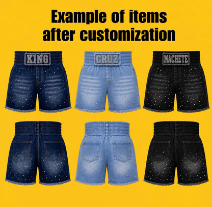 Rhinestone Denim Boxing Trunks