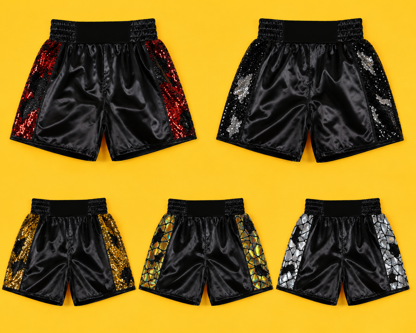 Shattered Glass/ Two Way Sequin Side Trim Boxing Trunks