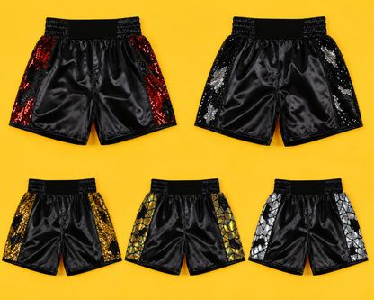 Shattered Glass/ Two Way Sequin Side Trim Boxing Trunks