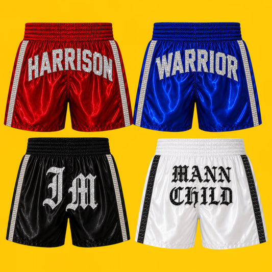 Oversized Name Rhinestone Boxing Trunks